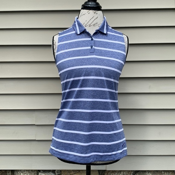 NIKE DRI-FIT Sleeveless Striped Golf Polo - Heathered Blue/White - Picture 2 of 16